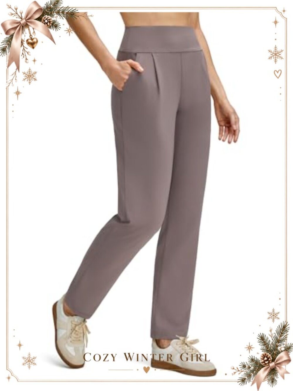 Tapered Leg Pleated High Waist Casual Work Trousers with Pockets